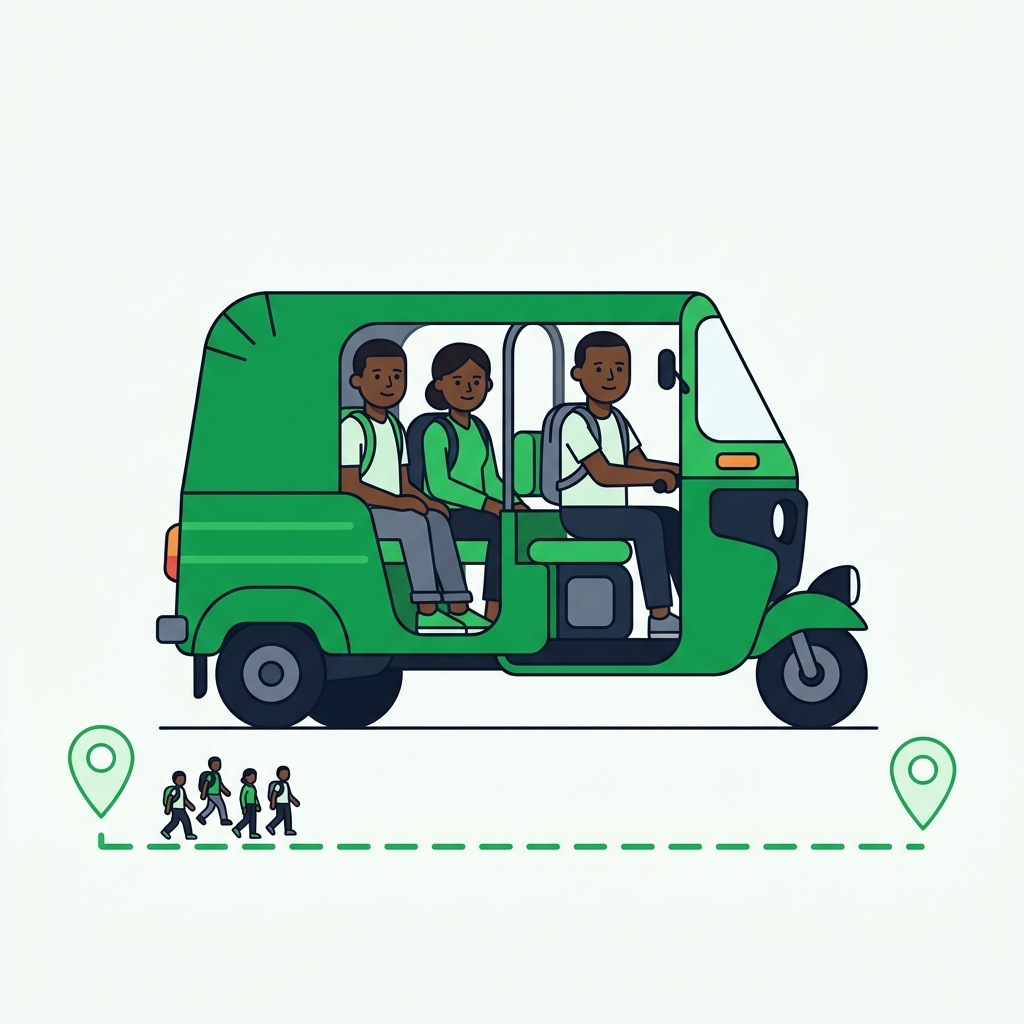 Keke shared-seat pooling on one lane